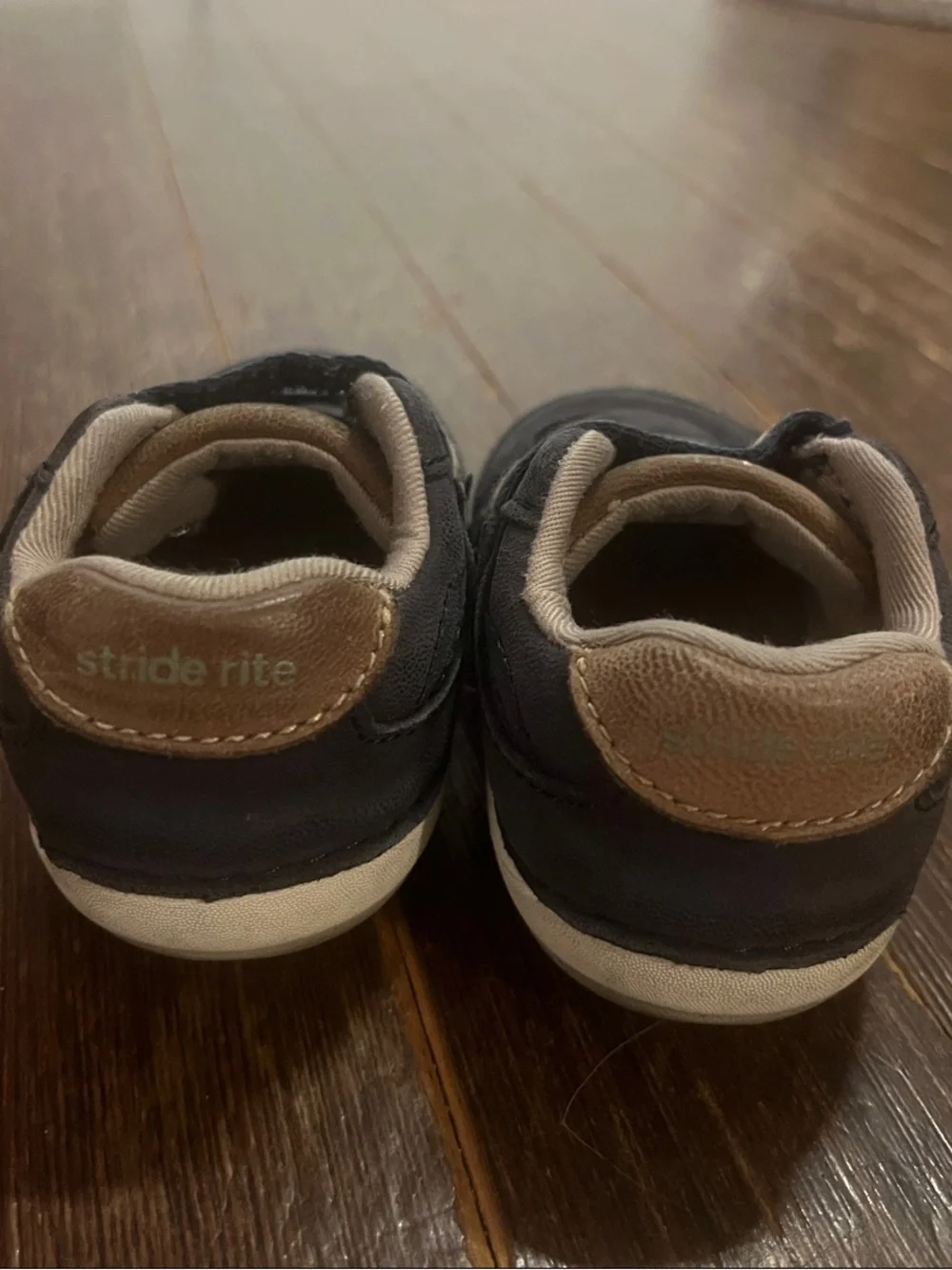 Stride Rite Navy and Tan Hook-and-Loop Kids Sneakers
